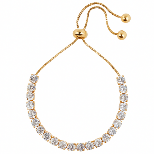 Gold bracelet with clear stones on a white background