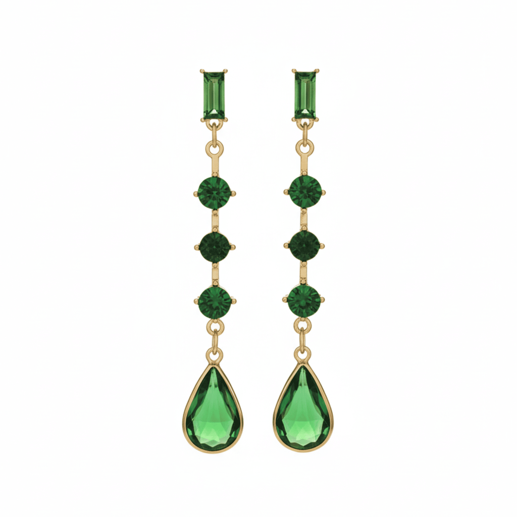 Emerald Crystal Dangling Drop Earrings