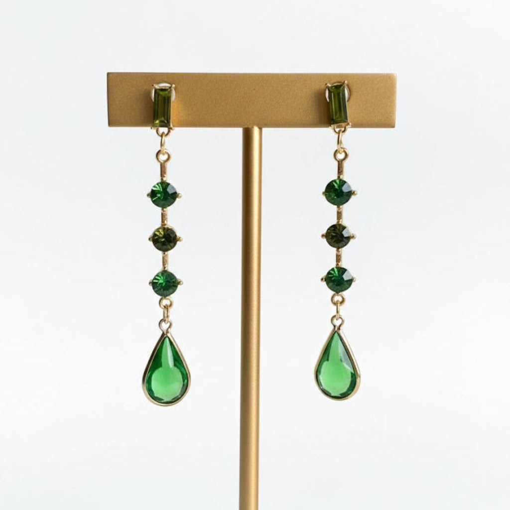Emerald Crystal Dangling Drop Earrings