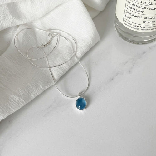 925 Sterling Silver blue Crystal Moonstone Necklace