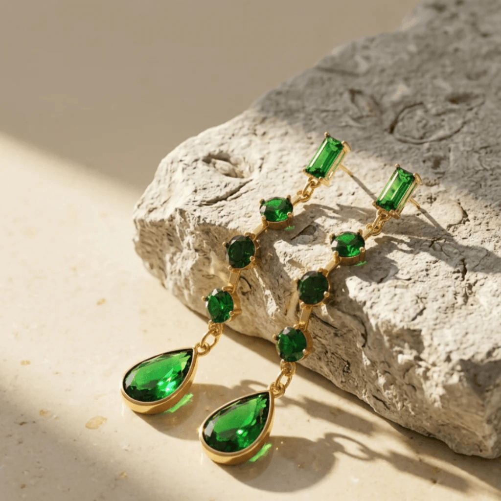 Emerald Crystal Dangling Drop Earrings